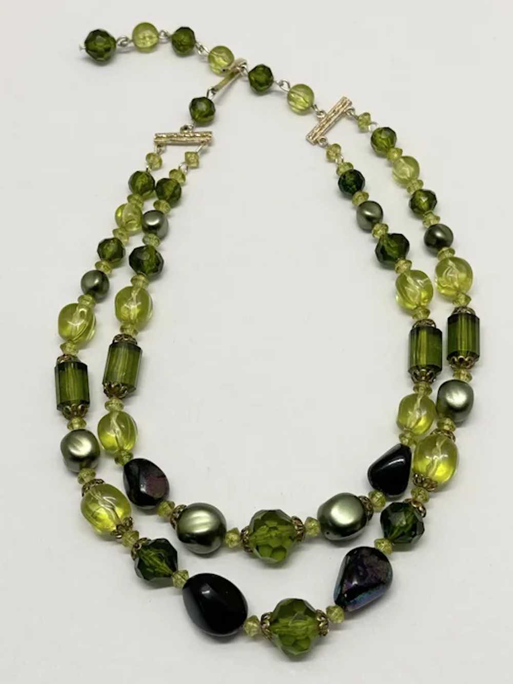 West Germany Vintage Green Beaded Necklace - image 2