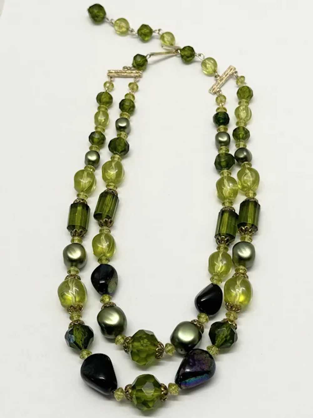 West Germany Vintage Green Beaded Necklace - image 5