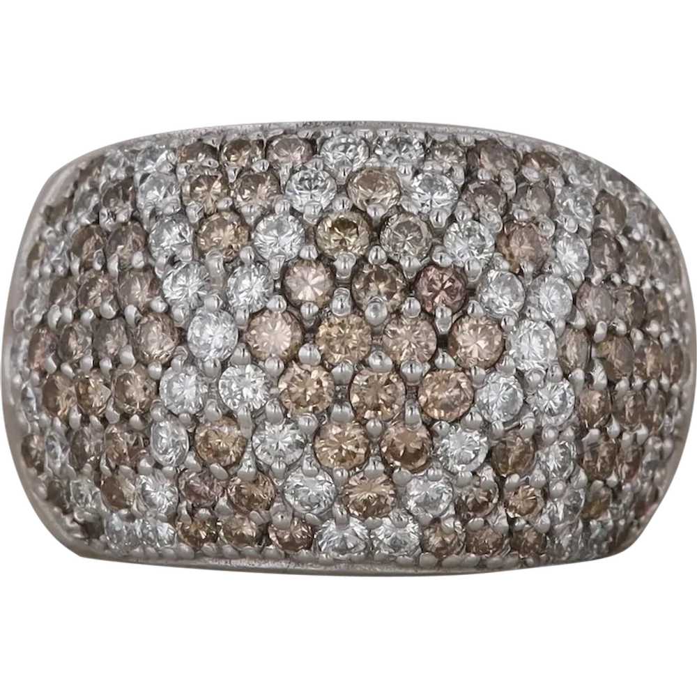 18k White Gold White and Brown Diamond Domed Ring - image 1