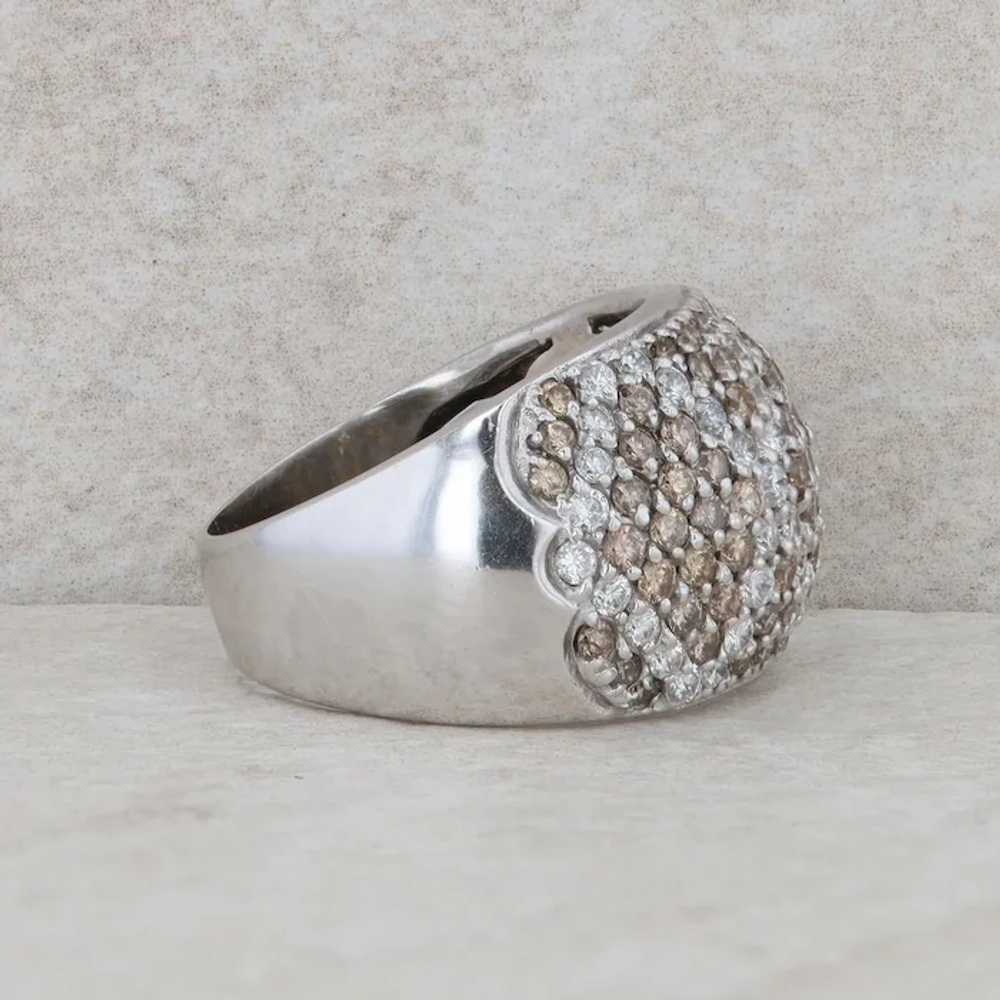 18k White Gold White and Brown Diamond Domed Ring - image 4