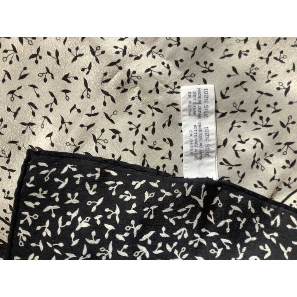 Geoffrey Beene 100% silk scarf black white floral… - image 3