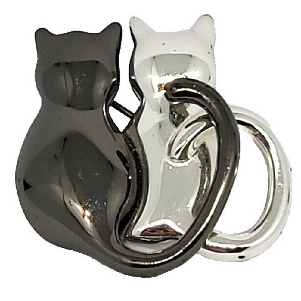 Black Enamel Gold Tone Two Sitting Cats Kittens L… - image 1