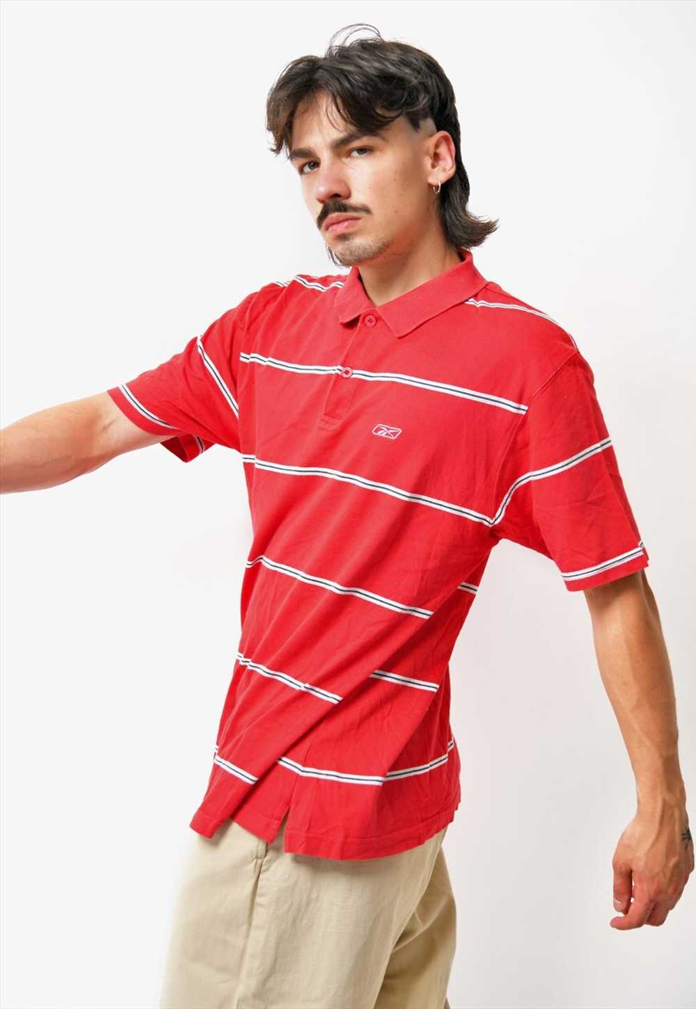 REEBOK vintage striped polo shirt red colour Y2K … - image 3