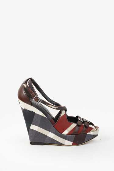 Burberry Burberry Burgundy Check Strap Vamp Wedge 