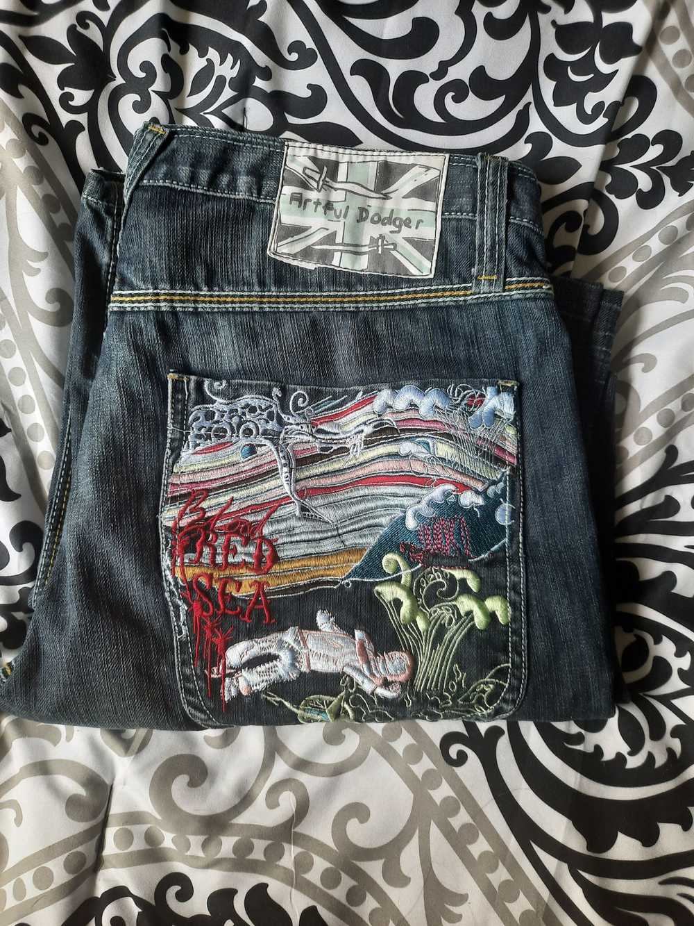 Vintage Embroidered faded baggy jeans - image 1