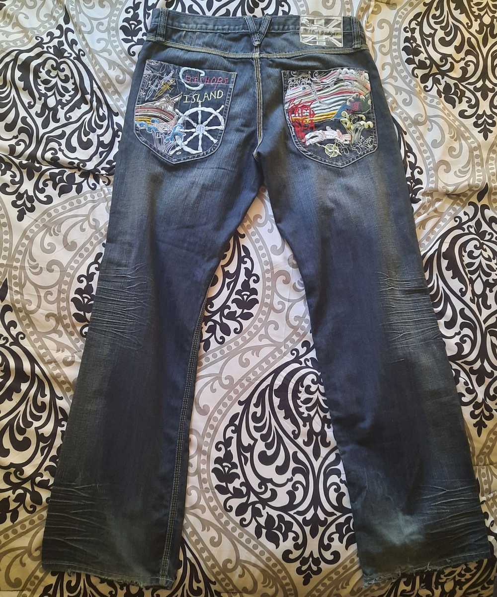 Vintage Embroidered faded baggy jeans - image 3