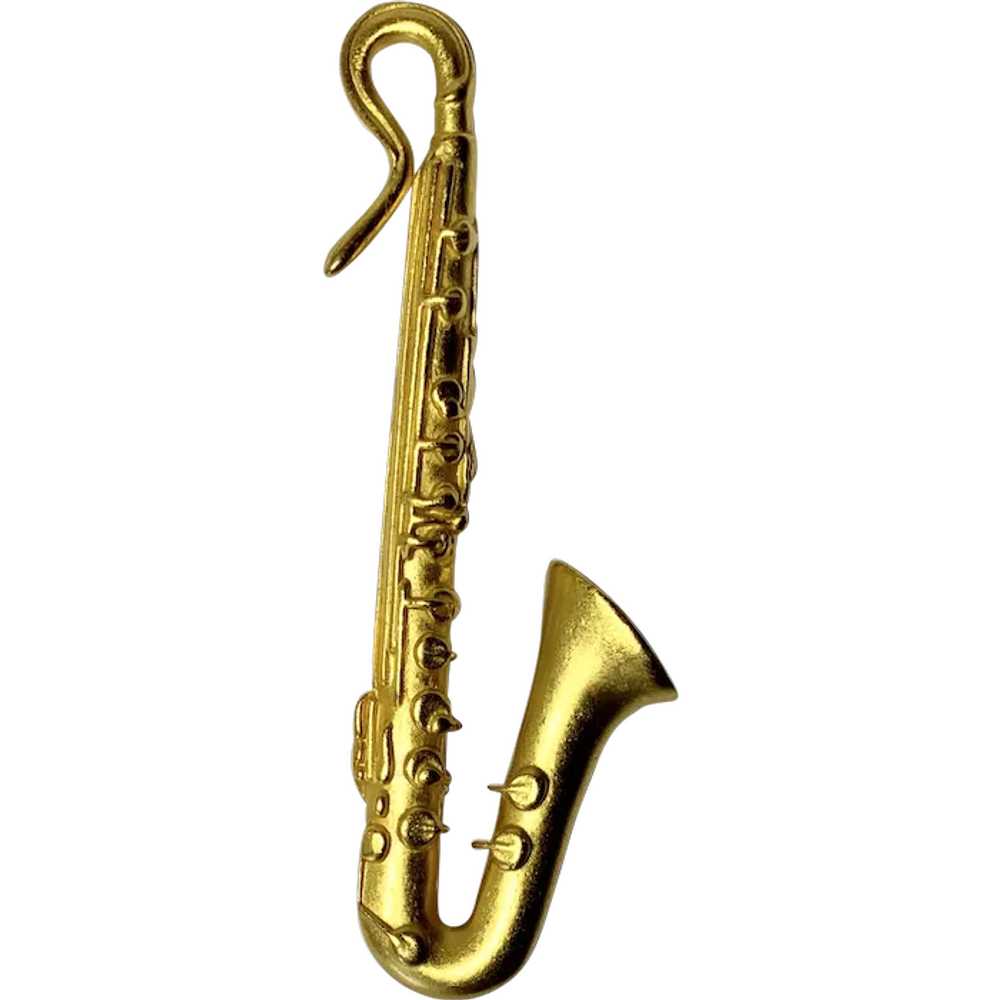 KJL Kenneth Jay Lane Saxophone Brooch Pin Gold To… - image 1