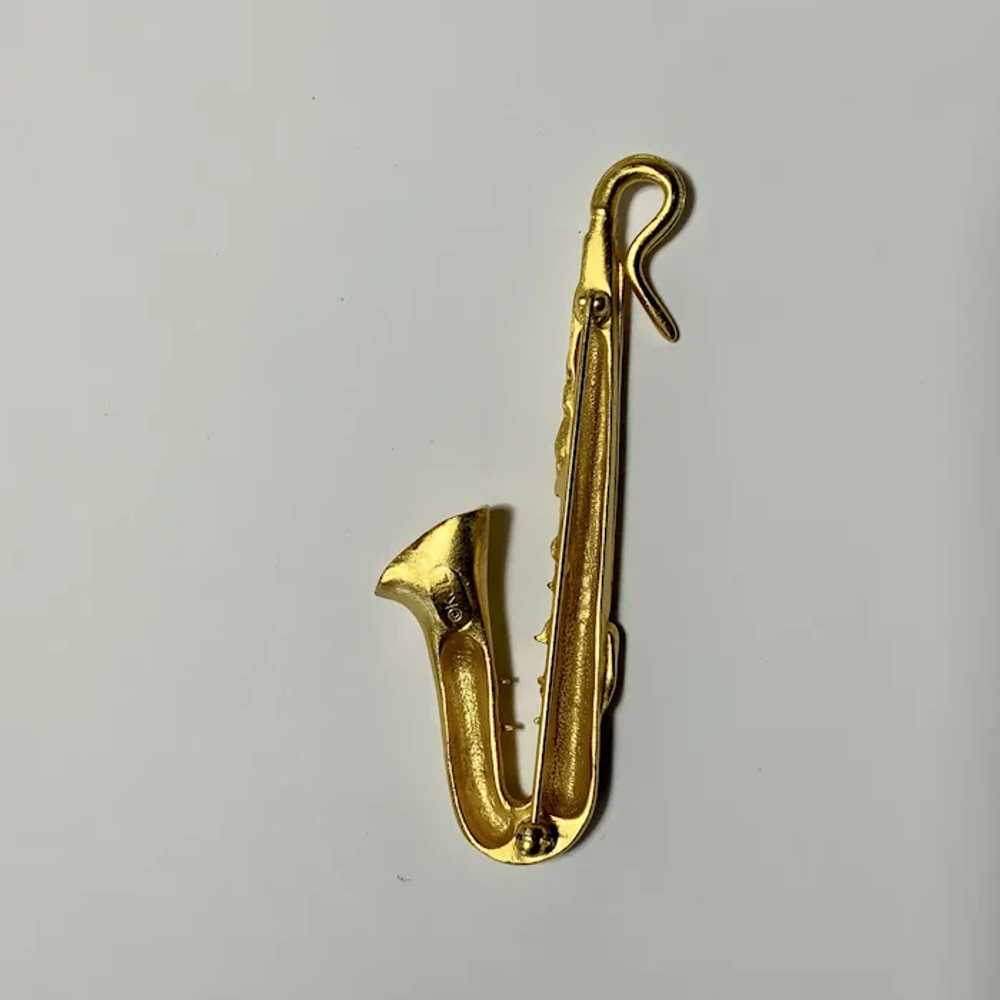 KJL Kenneth Jay Lane Saxophone Brooch Pin Gold To… - image 3