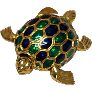 Head and Feet move, Sea Turtle Enamel Brooch - image 1