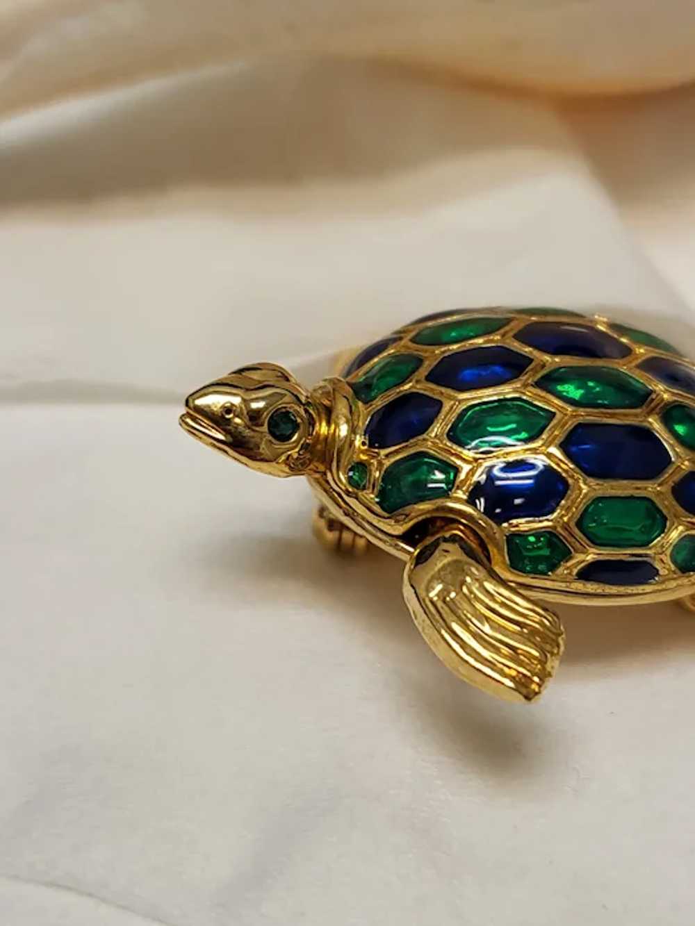 Head and Feet move, Sea Turtle Enamel Brooch - image 2