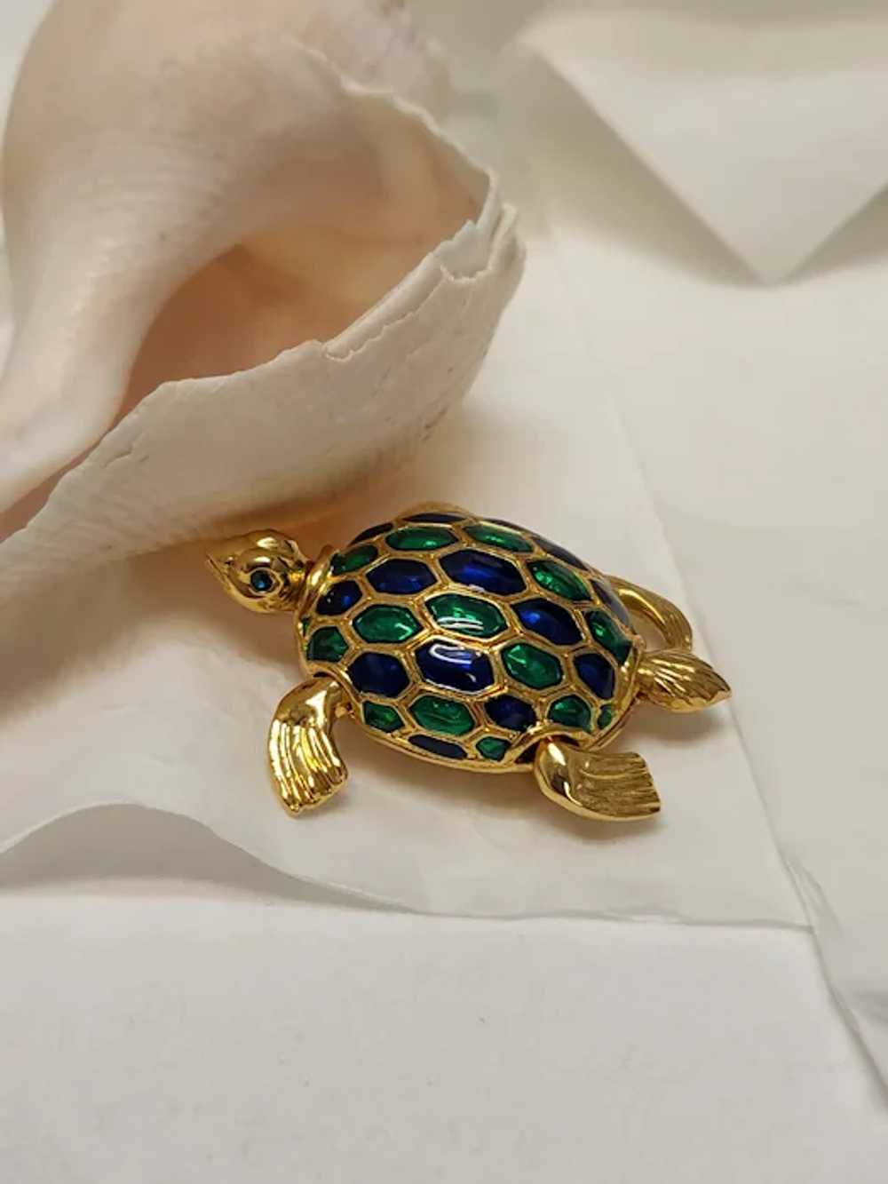 Head and Feet move, Sea Turtle Enamel Brooch - image 7