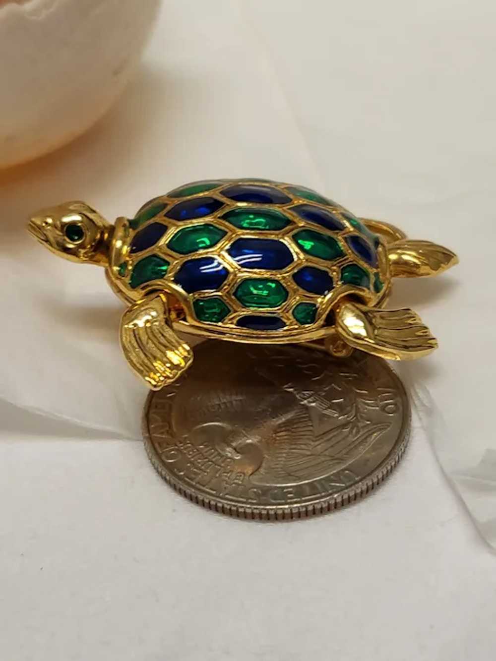 Head and Feet move, Sea Turtle Enamel Brooch - image 8