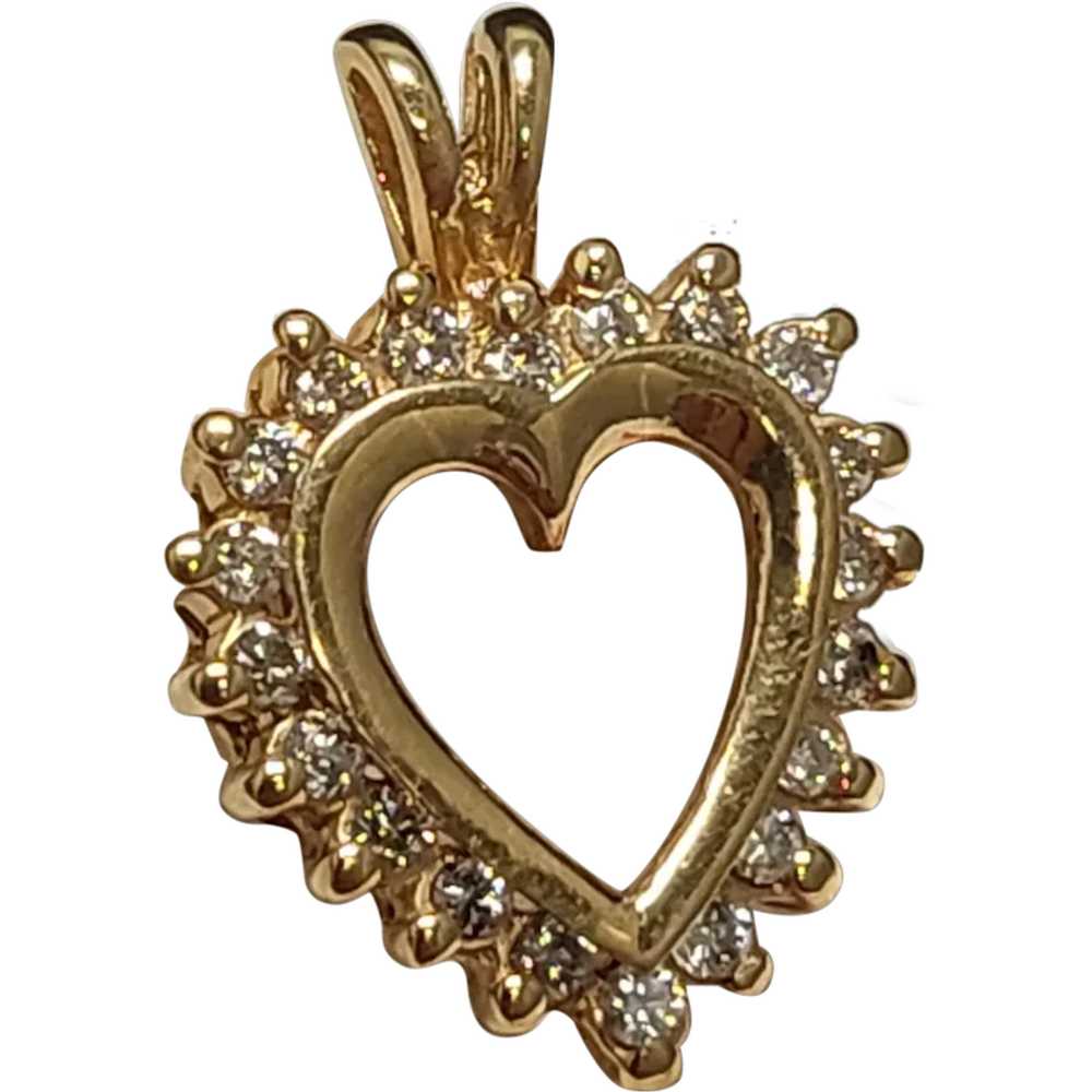 14K Yellow Gold Solid Diamond Heart Drop for Neck… - image 1