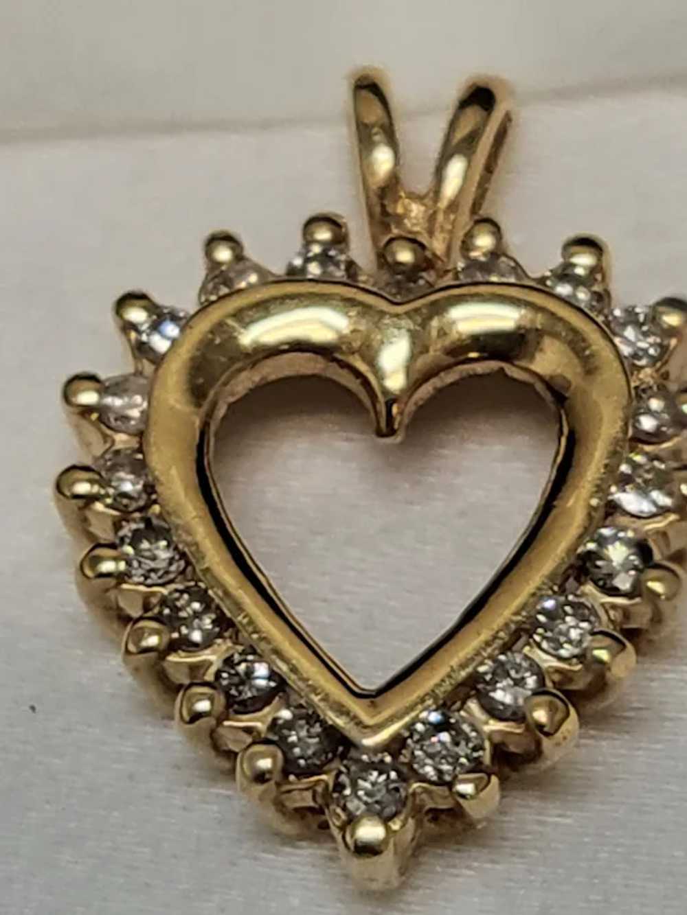 14K Yellow Gold Solid Diamond Heart Drop for Neck… - image 2