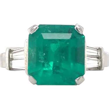 Platinum 3.20 Carat Colombian Emerald and Diamond… - image 1