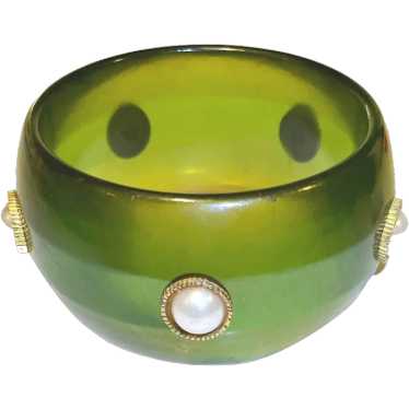 Bakelite, Green Translucent Prystal and Faux Pear… - image 1