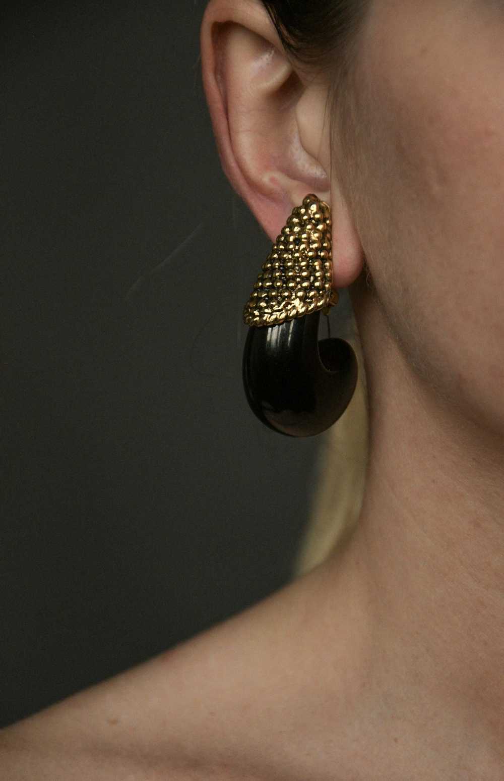 black oversized sculptural horn earrings - image 1