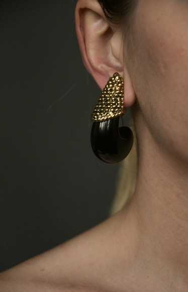 black oversized sculptural horn earrings