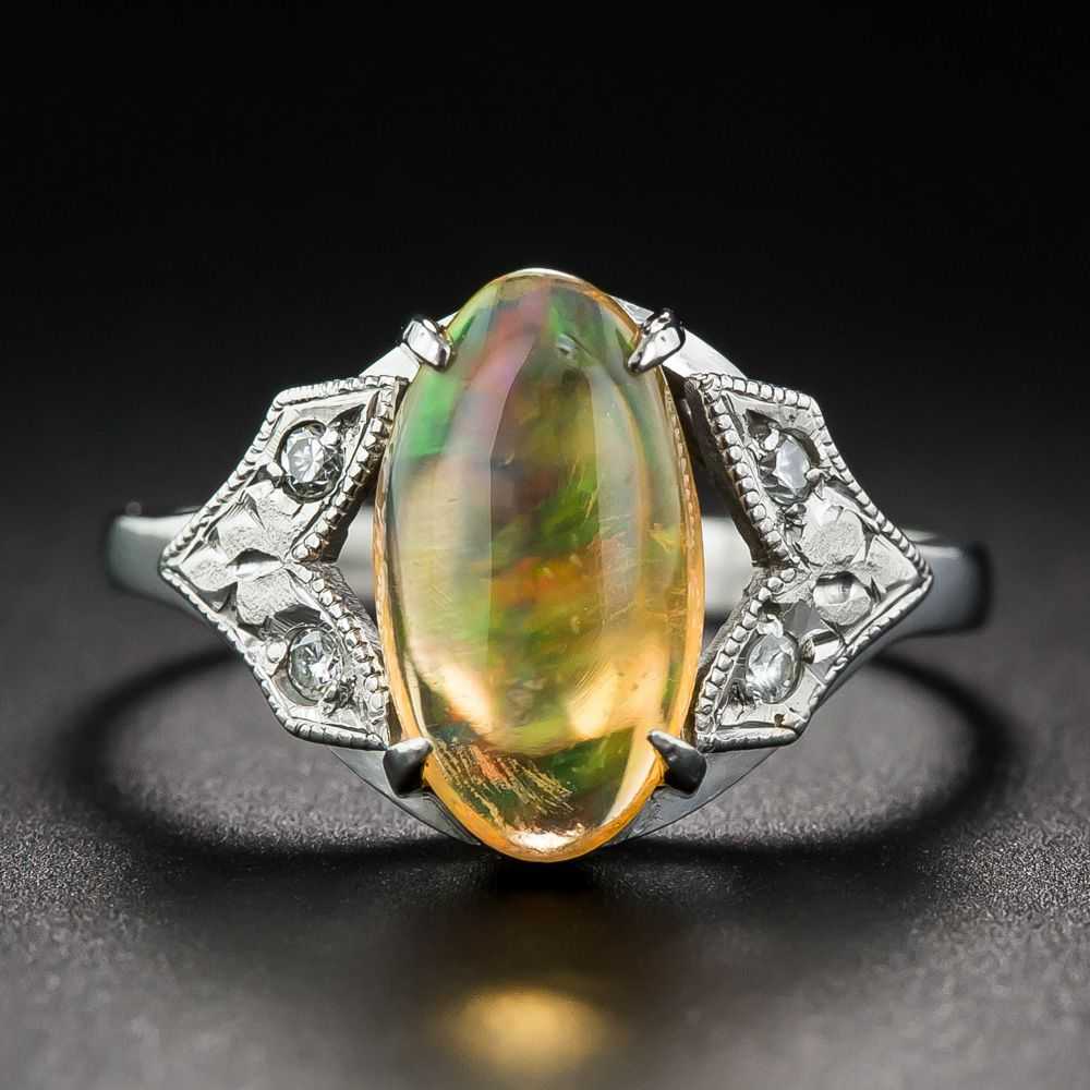 Art Deco-Style Mexican Fire Opal and Diamond Ring - image 1