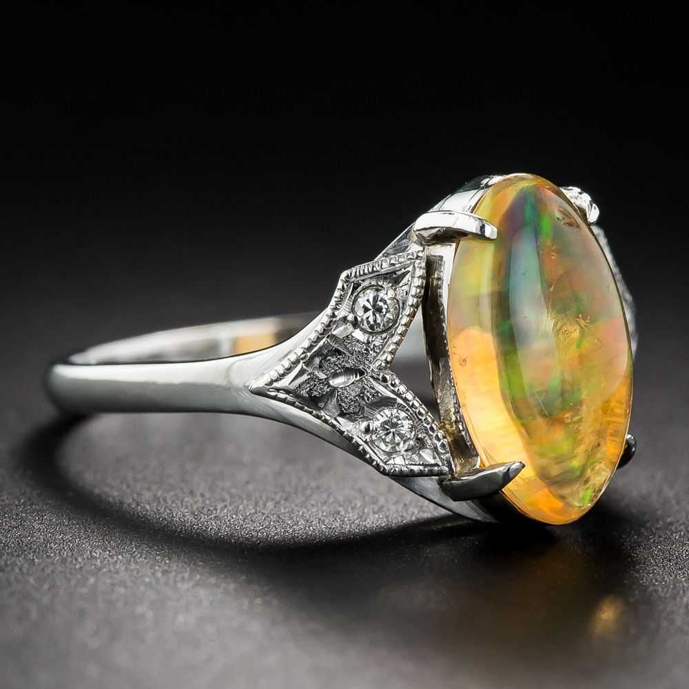 Art Deco-Style Mexican Fire Opal and Diamond Ring - image 2