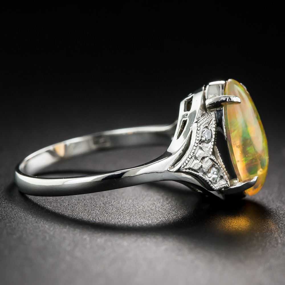 Art Deco-Style Mexican Fire Opal and Diamond Ring - image 3