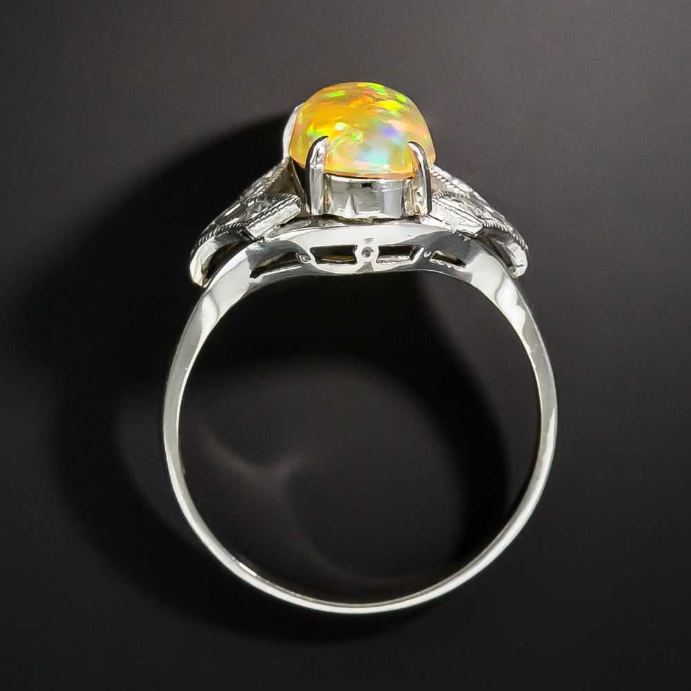 Art Deco-Style Mexican Fire Opal and Diamond Ring - image 5