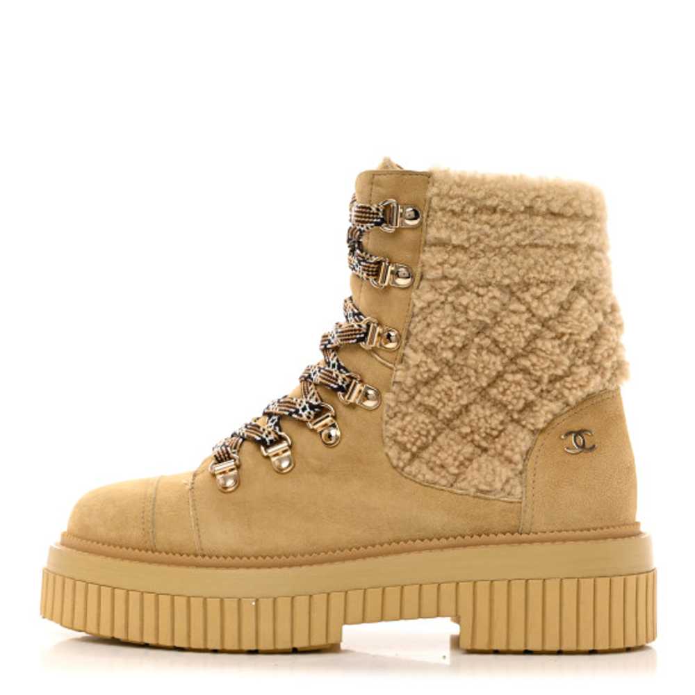 CHANEL Suede Shearling Quilted CC Combat Boots 36… - image 1