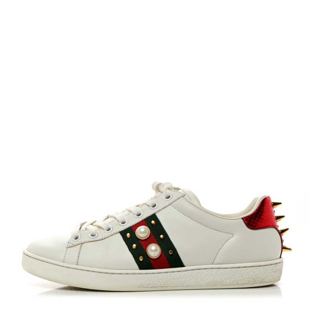 GUCCI Calfskin Web Pearl Studded Womens Ace Sneak… - image 1