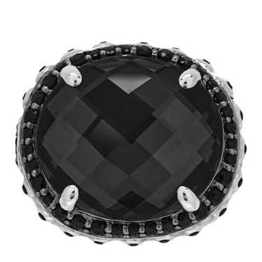 JAI Sterling Silver Cushion Black Spinal Gemstone & Diamond sold Ring Size 8