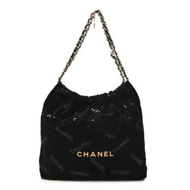 CHANEL Velvet Sequin Quilted Chanel 22 Black