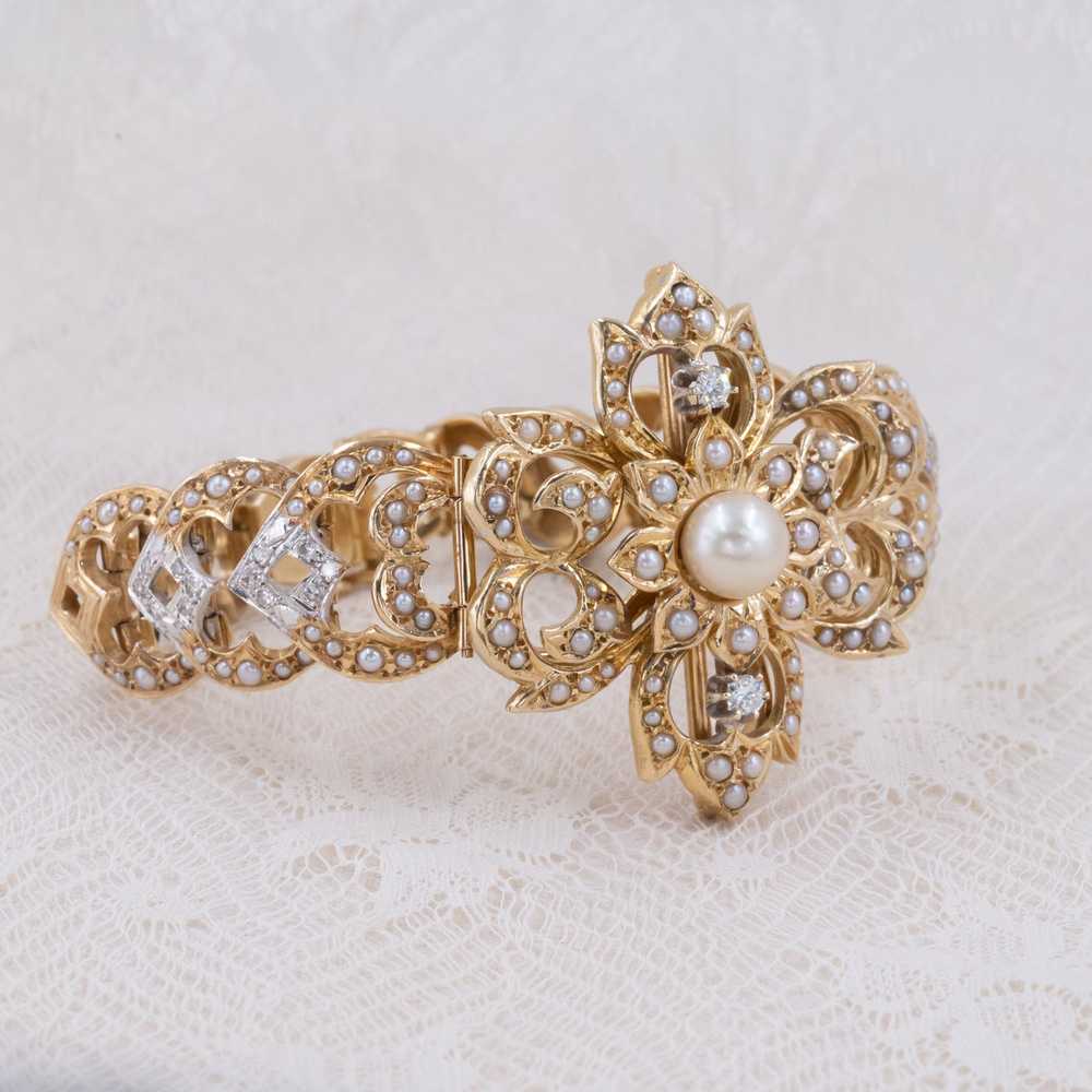 Pearl & Diamond Convertible Bracelet C. 1960 - image 2