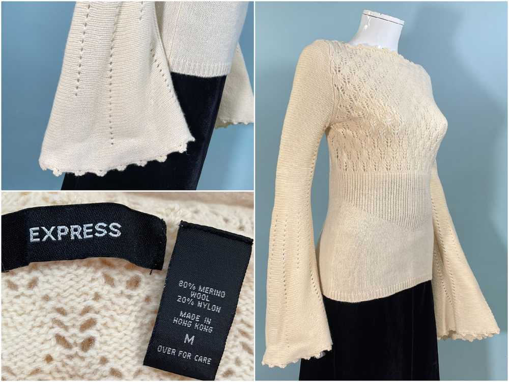 Express Vintage 90s Cream Merino Wool Sweater, Hu… - image 9