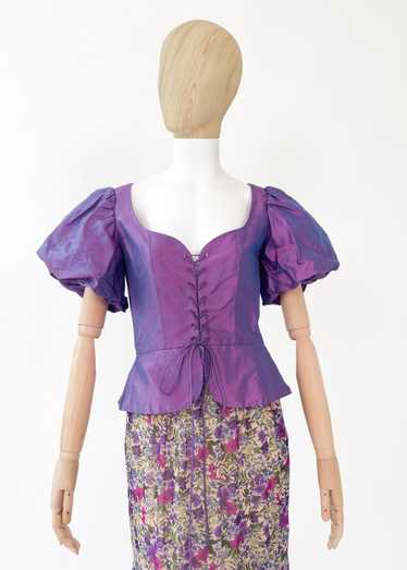 Vintage Purple Silk Lace Up Top