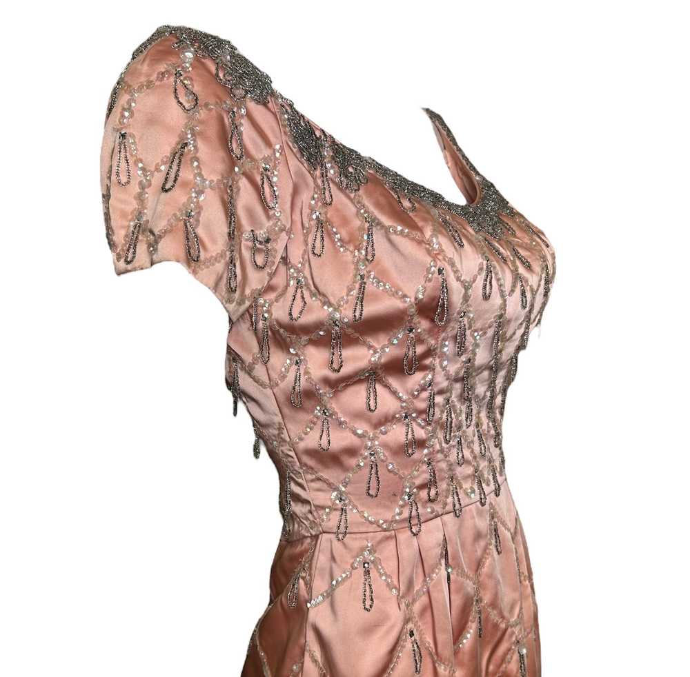 Ceil Chapman 1950s Coral Pink Beaded Dress - image 2