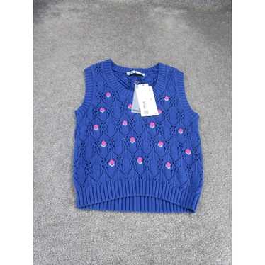 Zara Zara Sweater Vest Womens Small Blue Floral K… - image 1