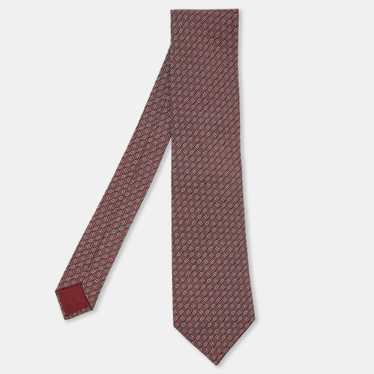 Hermes Maroon H Pattern Silk Tie..