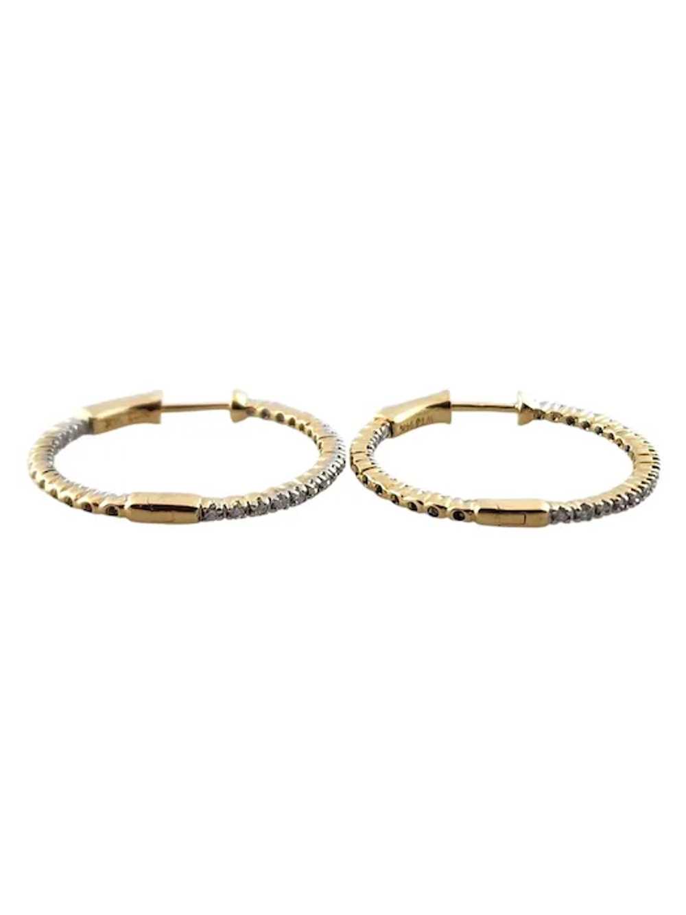 14K Yellow Gold Diamond Hoop Earrings #18307 - image 2