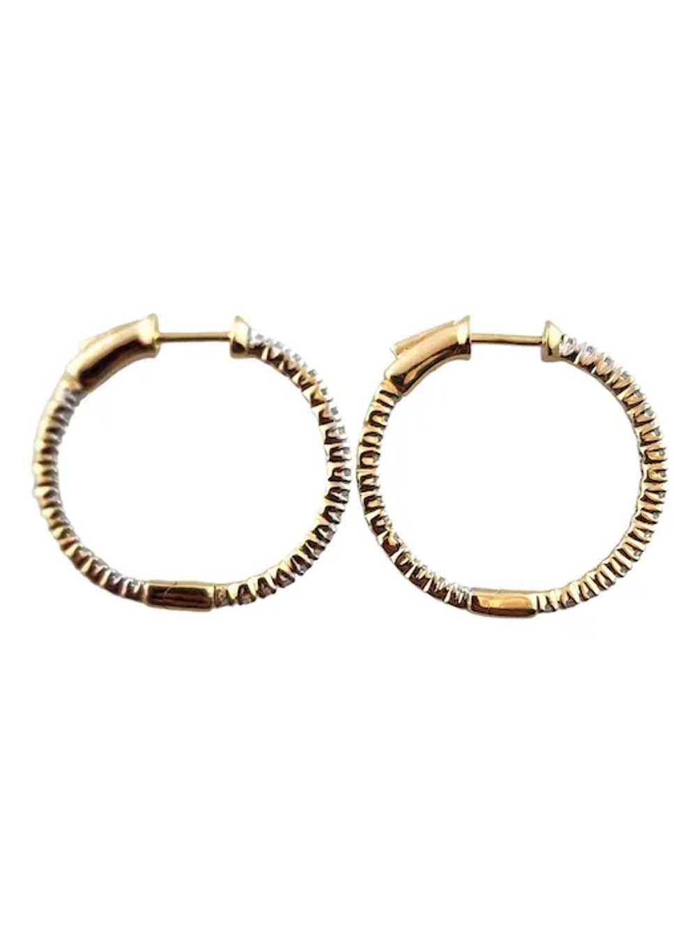 14K Yellow Gold Diamond Hoop Earrings #18307 - image 3