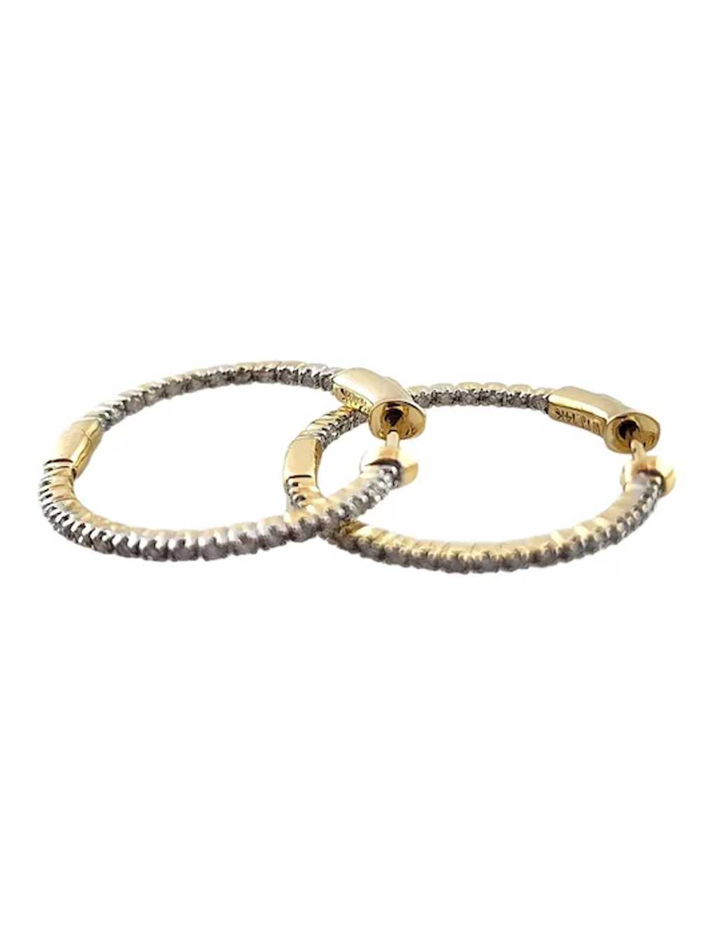 14K Yellow Gold Diamond Hoop Earrings #18307 - image 4