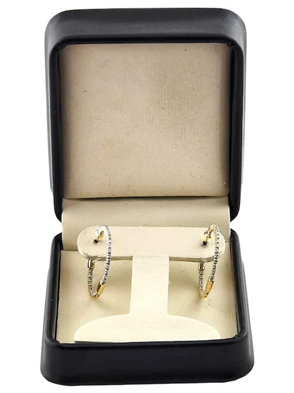 14K Yellow Gold Diamond Hoop Earrings #18307 - image 8