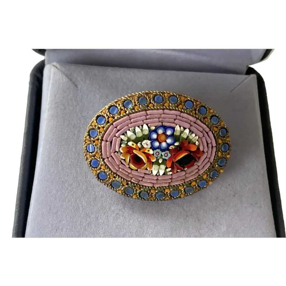 Italian Micromosaic Pin With Floral Design - image 1