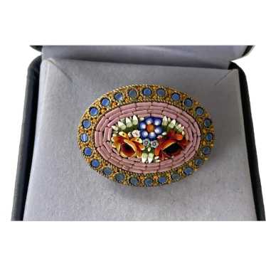 Italian Micromosaic Pin With Floral Design - image 1