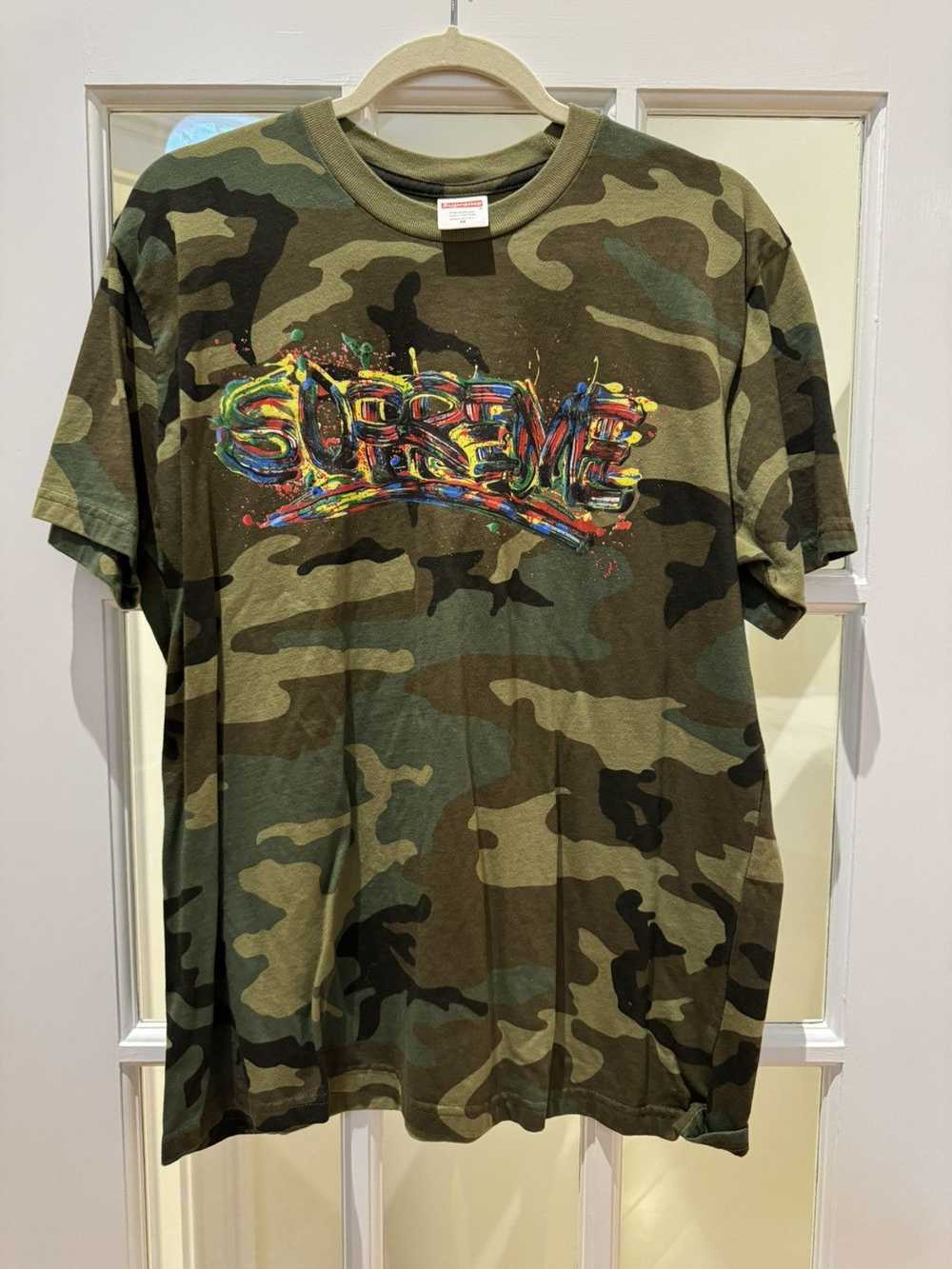 Supreme Supreme Camo T shirt, paint drip logo - image 1