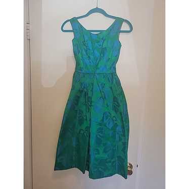 Vintage 1950s/60s Brocade Fit Flare Dress Blue Gr… - image 1