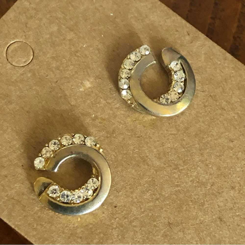 Vintage Elegant matte gold tone clear rhinestone … - image 2