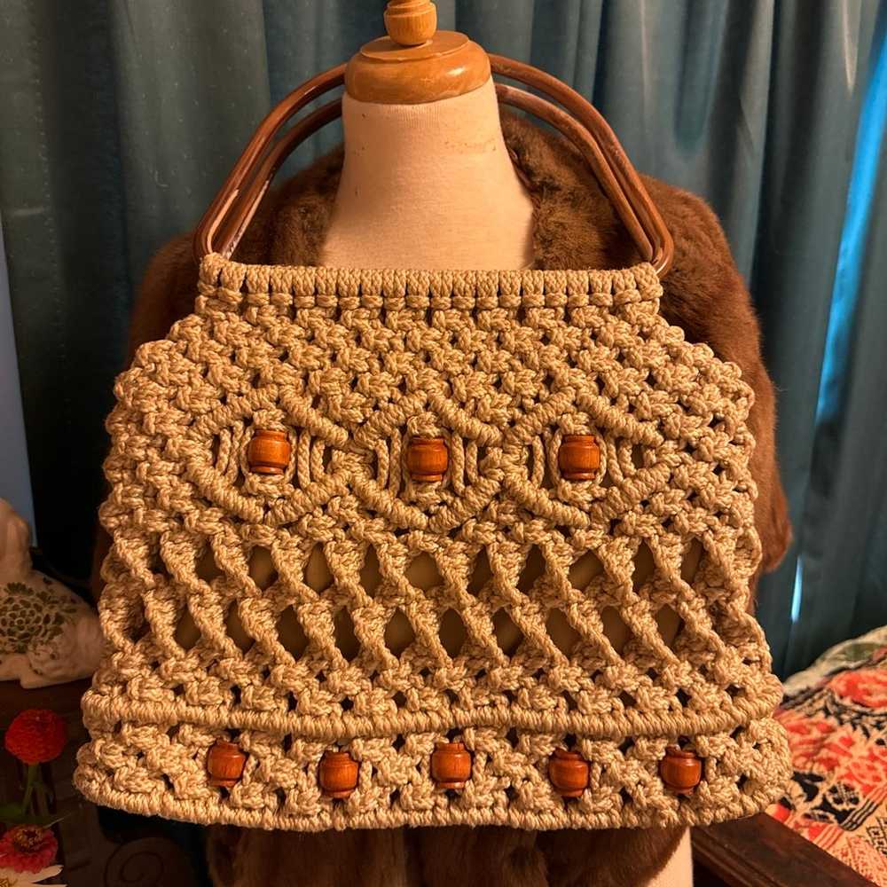 Large Vintage Boho Macrame Purse - image 1