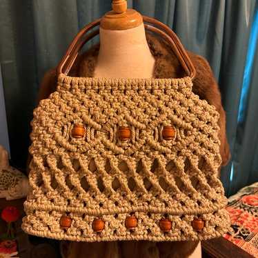 Large Vintage Boho Macrame Purse - image 1