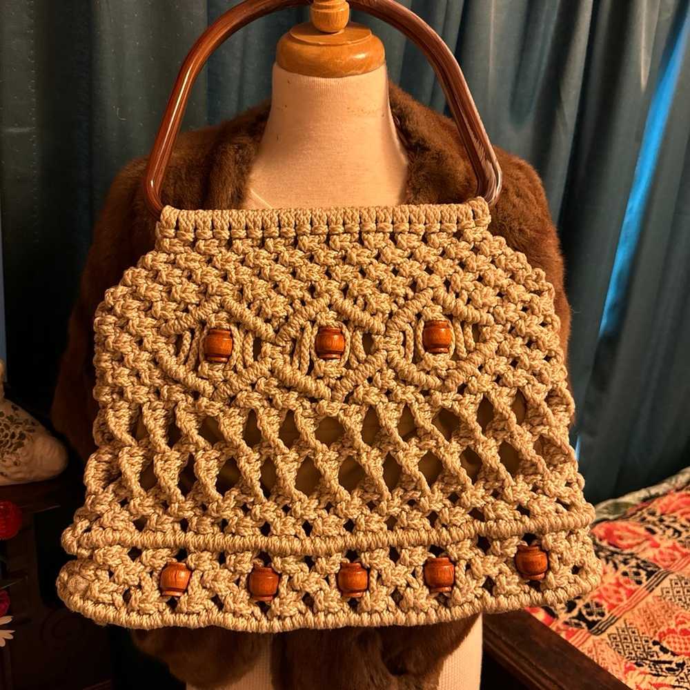 Large Vintage Boho Macrame Purse - image 5