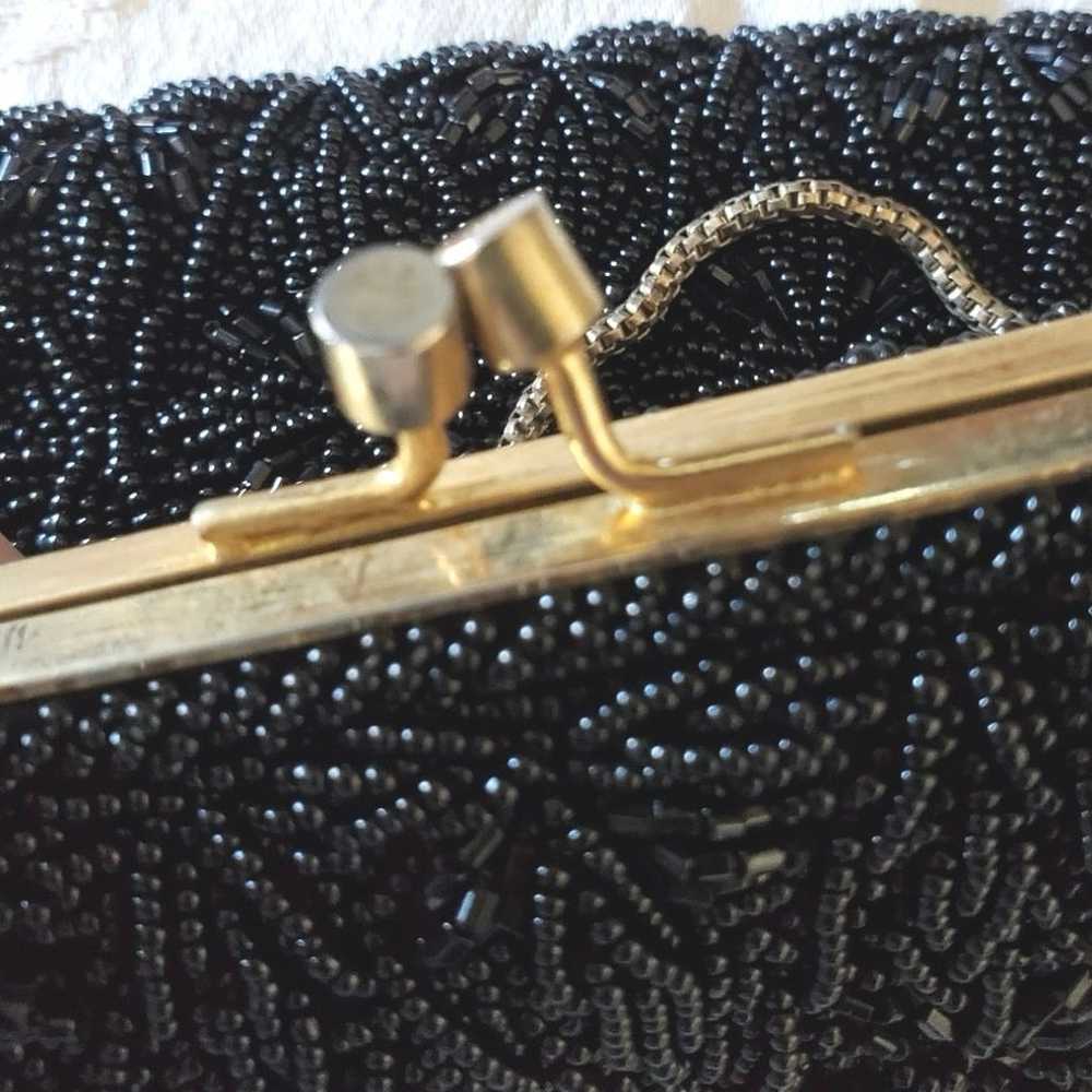 Stunning Vintage Black Glass Beaded Evening Bag G… - image 5