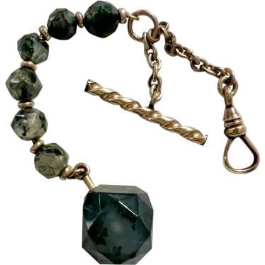 Victorian Faceted Moss Agate Watch Fob Pendent in… - image 1